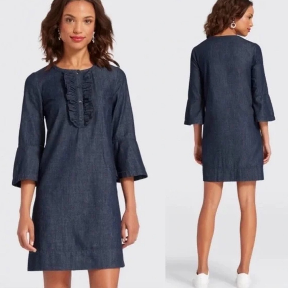 Draper James chambray ruffle ruffle shift dress, size 4